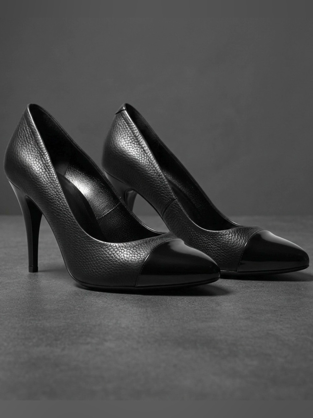 AllSaints Spatialfields Black Leather Cap Toe Pumps Heels EU 40